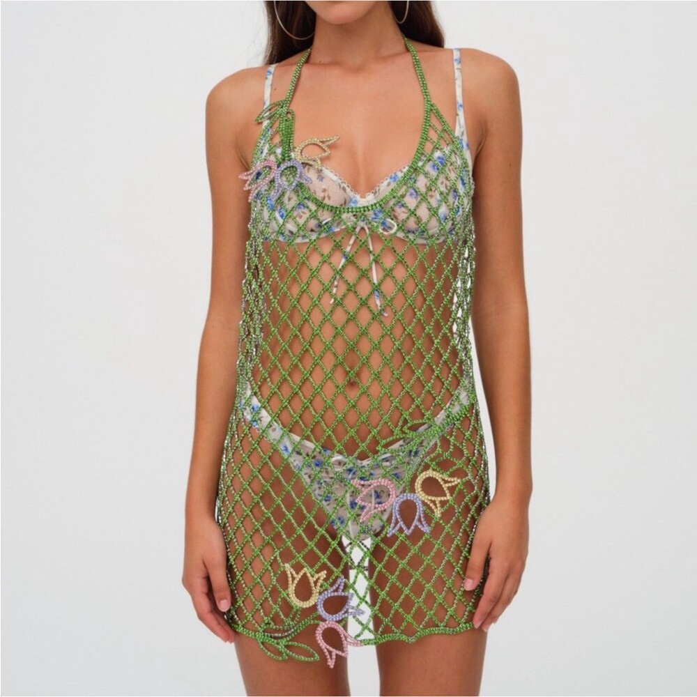 For Love and Lemons Tulip Grid Rhinestone Dress